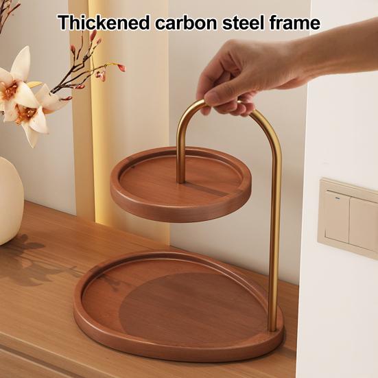 2-stufiger Schmuckständer Holz Schmuckorganizer mit 2 Ablagen Retro Etagere Schmuckhalter für Halsketten Armbänder Ohrringe Schlüssel Uhren