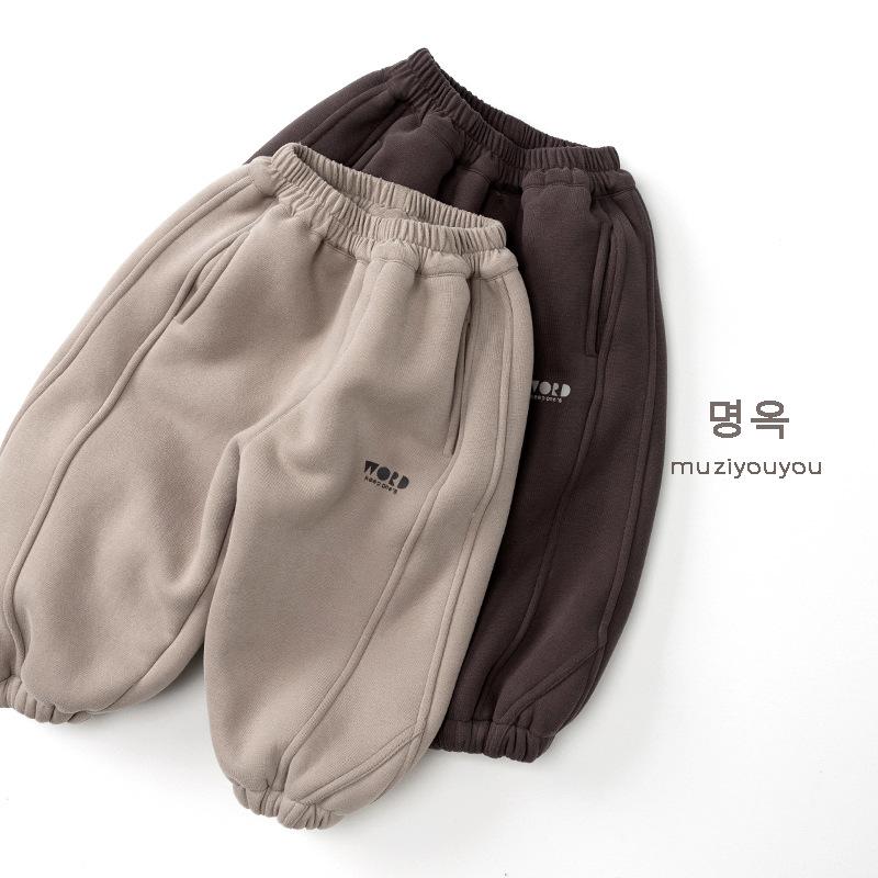 Kids Korean Style Winter Fleece Thickened Warm Casual Sweatpants For Boys And Girls