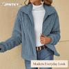 JPNTKY Women's Vintage Casual Solid Color Print Autumn Winter Long Sleeve POLO Neck Jackets & Coats