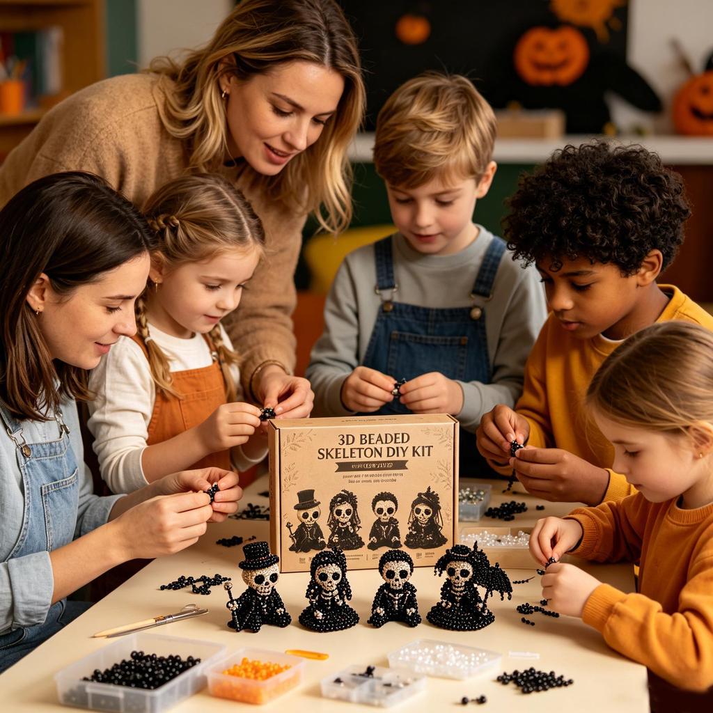 Artigianato Teschio di Halloween con Perline 3D Ornamento Teschio Fatto a Mano 3D Con Istruzioni Kit Artigianale Scheletro Per Attività Festa di Compleanno