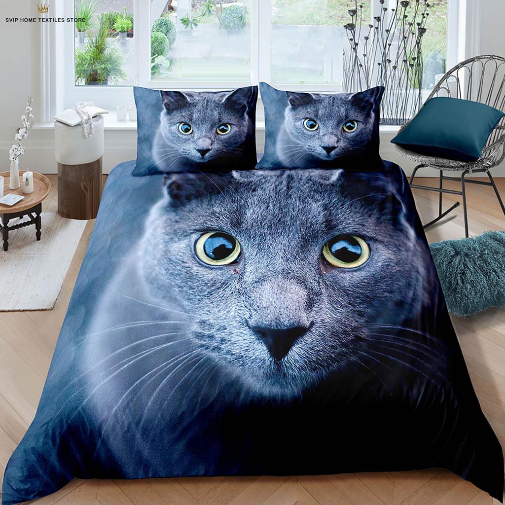 Comforter Cartoon Cute Cat 3D Printed Machine Washable Bedding Set Kids Gift 3 Pieces