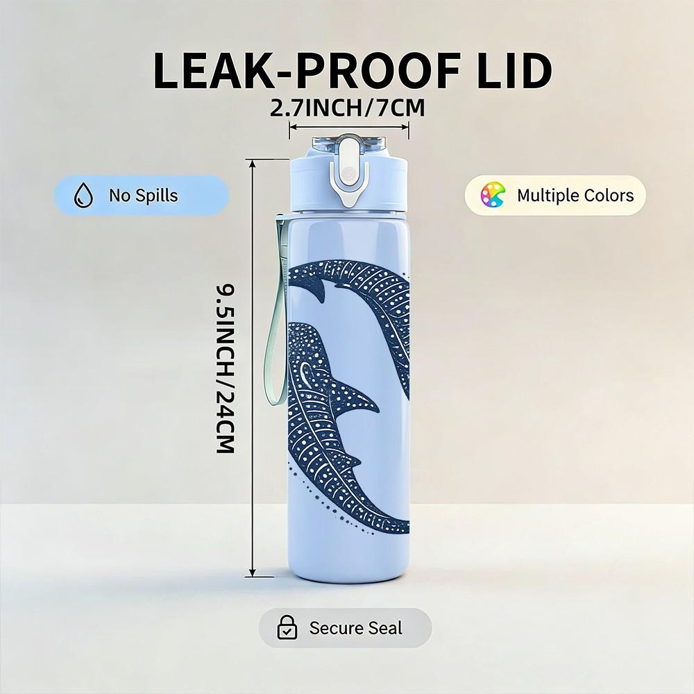 1PC Two Shark Ocean Animal Print 750ml Color Plastic Sports Water Bottle Leakproof Flip Straw Lid Suitable for Sports Office Home Use