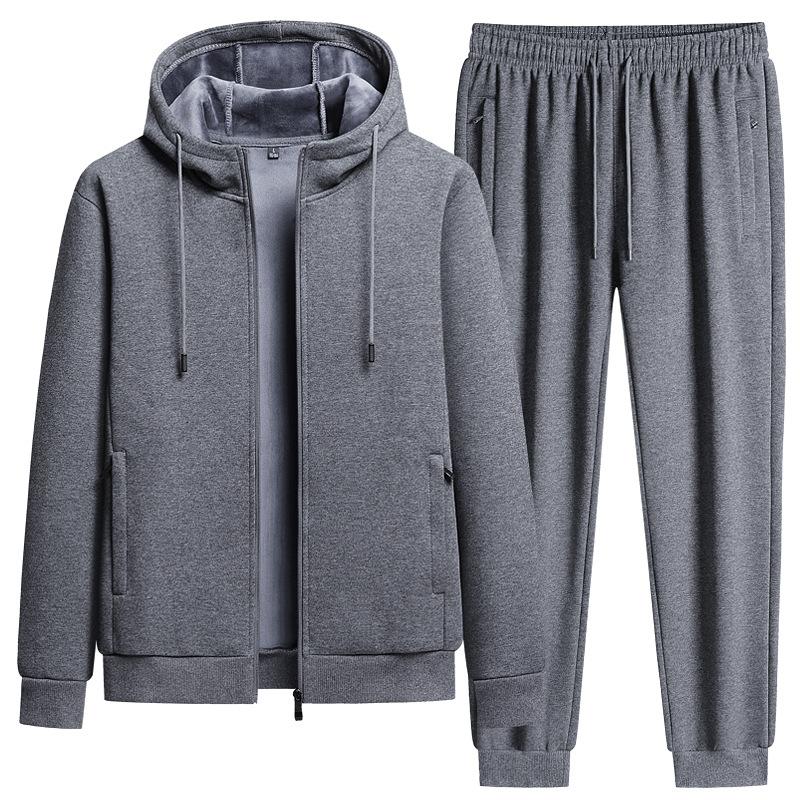 Men's Winter Casual Sports Set: Fleece-Lined, Thickened Long-Sleeve Jacket + Pants—Korean-Style Two-Piece Set for Training and Work