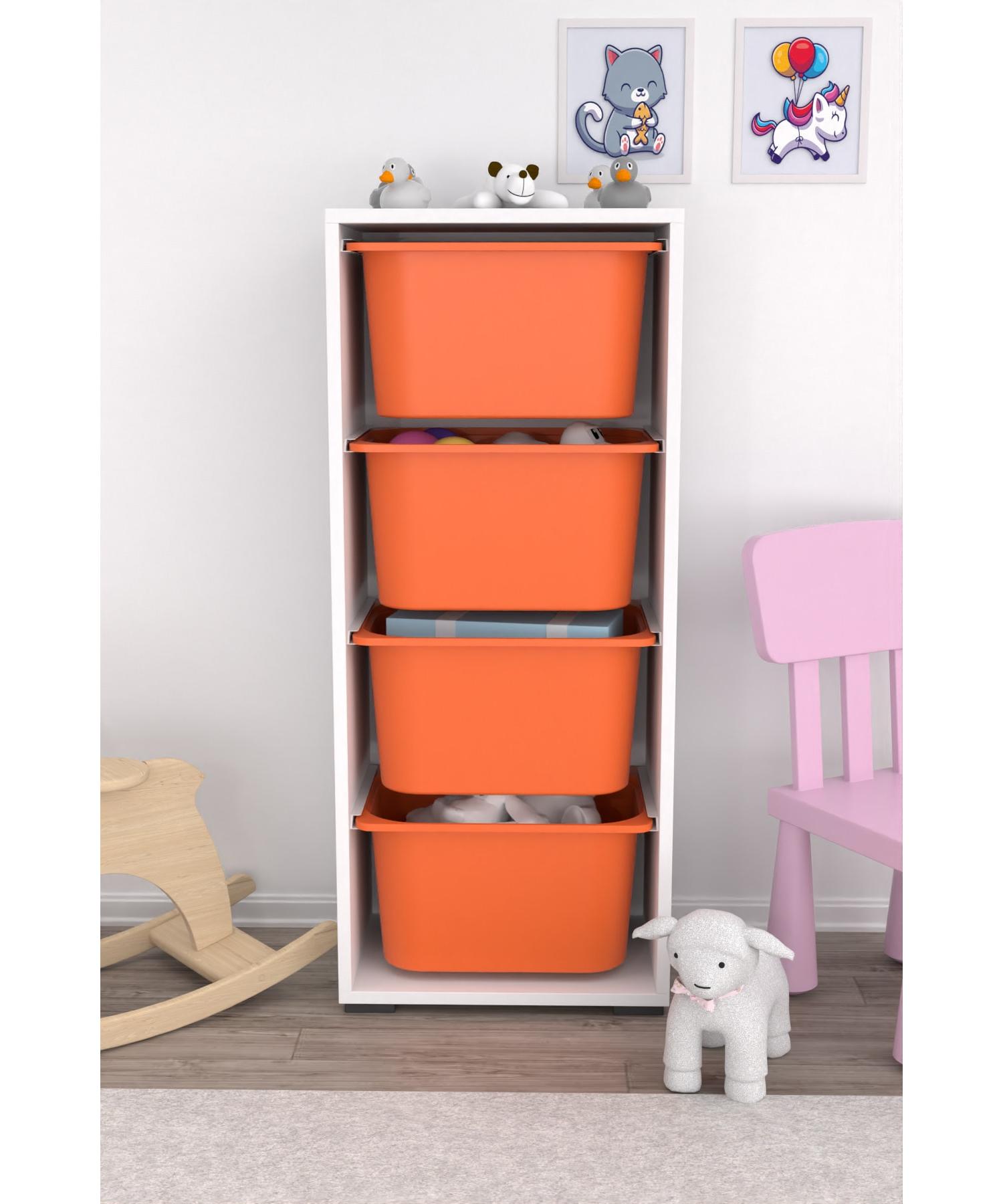 

Multi-Purpose Toy Cabinet with 4 Deep Baskets Kitchen Pantry Cabinet Orange