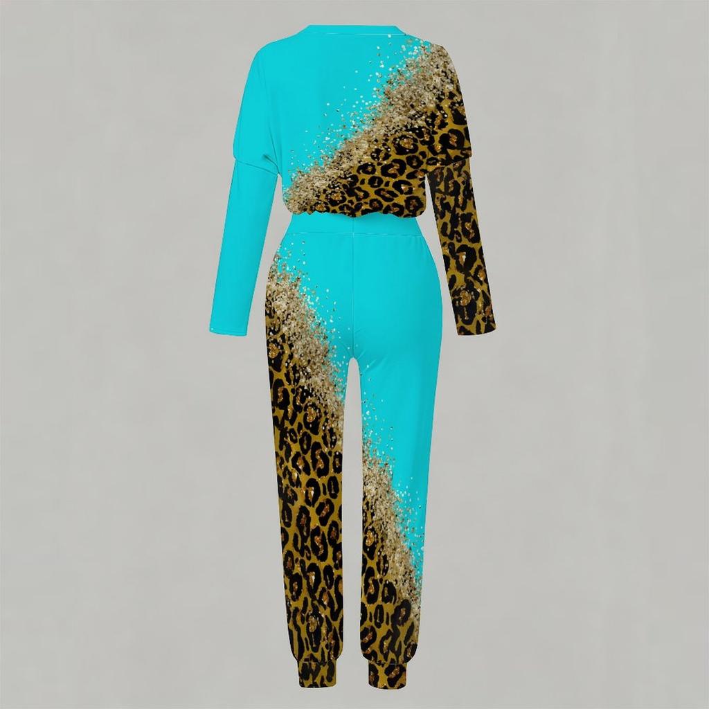 Women Long Sleeve Crew Neck Blouse And High Waist Straight Leg Pants Two Piece Everyday Casual Wear