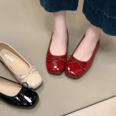 French Bow Shallow Mouth Single Shoes Women's Mary Jane Shoes 2025 Autumn New Flat Grandma Shoes Gentle Evening Shoes