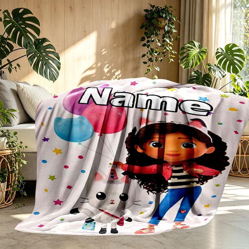 Custom Name Personalized Gabby's Dollhouse Print Blanket, Home Decor, Bedroom, Sofa, Camping, Couch, Gifts for Birthday Christmas