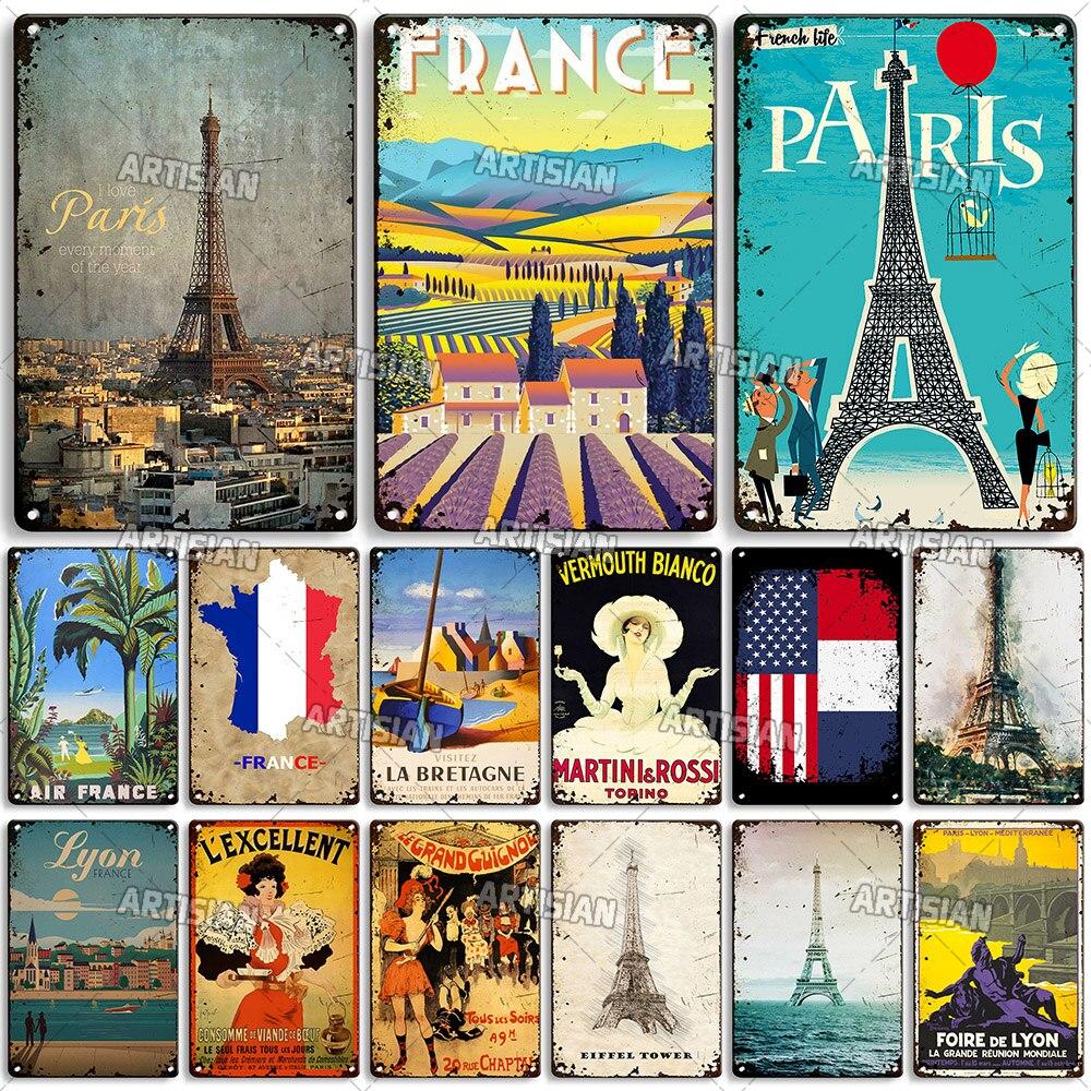 Vintage France Metal Sign  Funny Tin Travel Plaque for Home Bar Cafe Wall Decor  Rustic Metal Plate