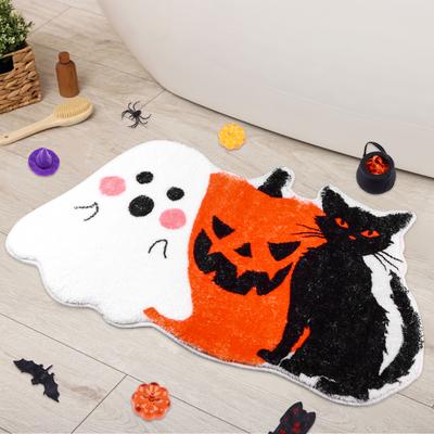 Halloween Bath Mat Rug-Pumpkin Black Cat Ghost Bathroom Mat Trp Backing Non Slip Absorbent Machine Washable Shower Rug Foot Mat