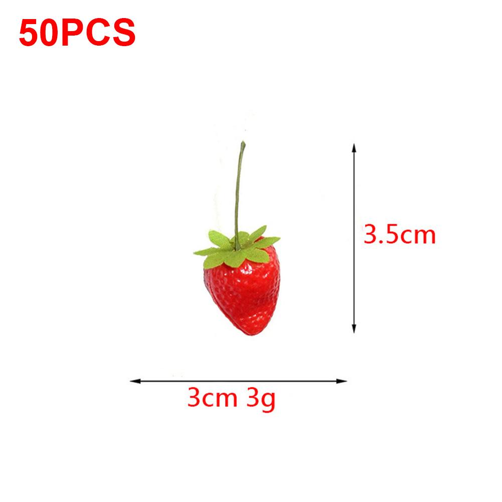 50 Synthetic Strawberries with Green Stems for Long Lasting Use In For Home Decoration Party Settings and Photo