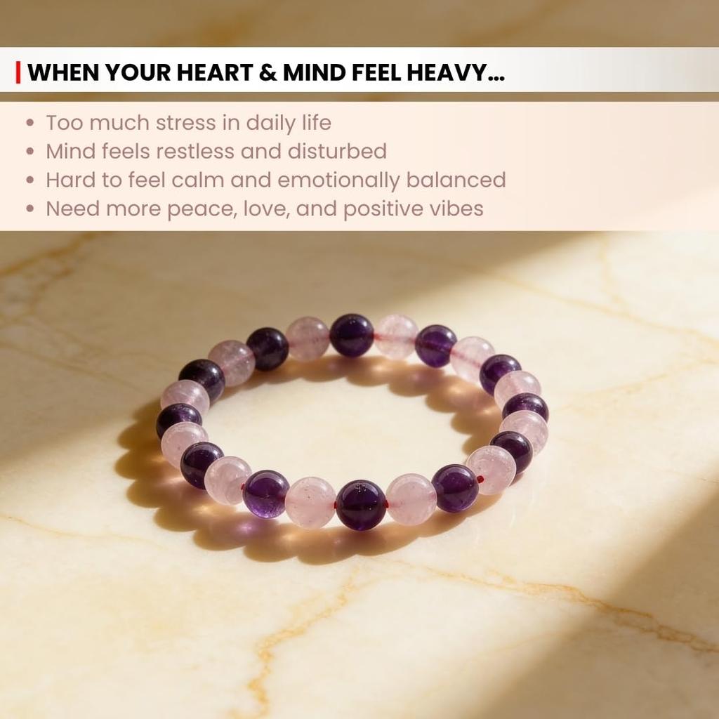 Plus Value Combined Rose & Amethyst Bracelet Pink & Purple for Mind Healing & Love | Stylish Charm Crystal Bracelet for Men Women Boys and Girls
