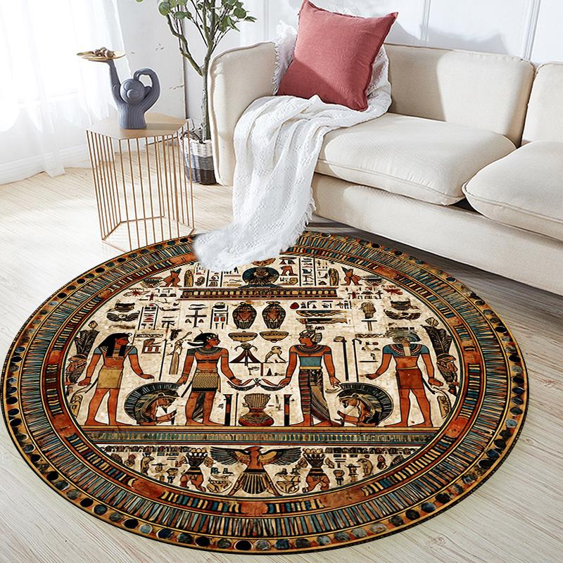 Ancient Egyptian Totem  Round Area Rug,Carpet Rug for Living Room Bedroom Sofa Playroom Decor,Non-slip Floor Mat