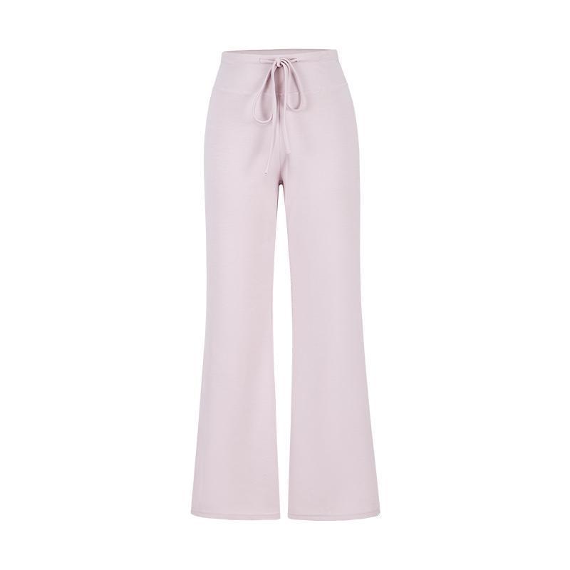White High-Waist Wide Leg Sports Pants with Drawstring L (110-125 lbs)