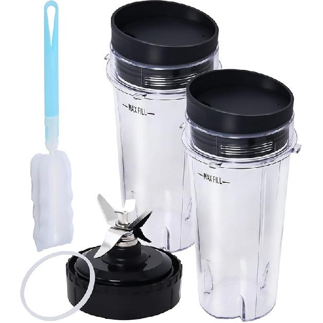 Replacement Parts Compatible with Nutri Ninja, Blender Blade 6 Fins and 2 Pcs 16oz Single Serve Blender Cup Set Compatible with Ninja BL660 BL740