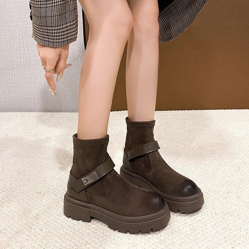 Versatile Small Man Thick-soled Retro Short Boots Martin Boots Women's New Autumn Heightening British Style Thin Boots