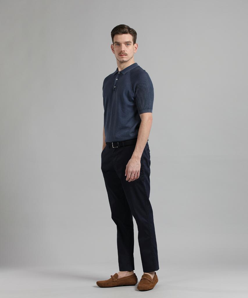PANICALE Navy Cotton Raglan Polo Shirt
