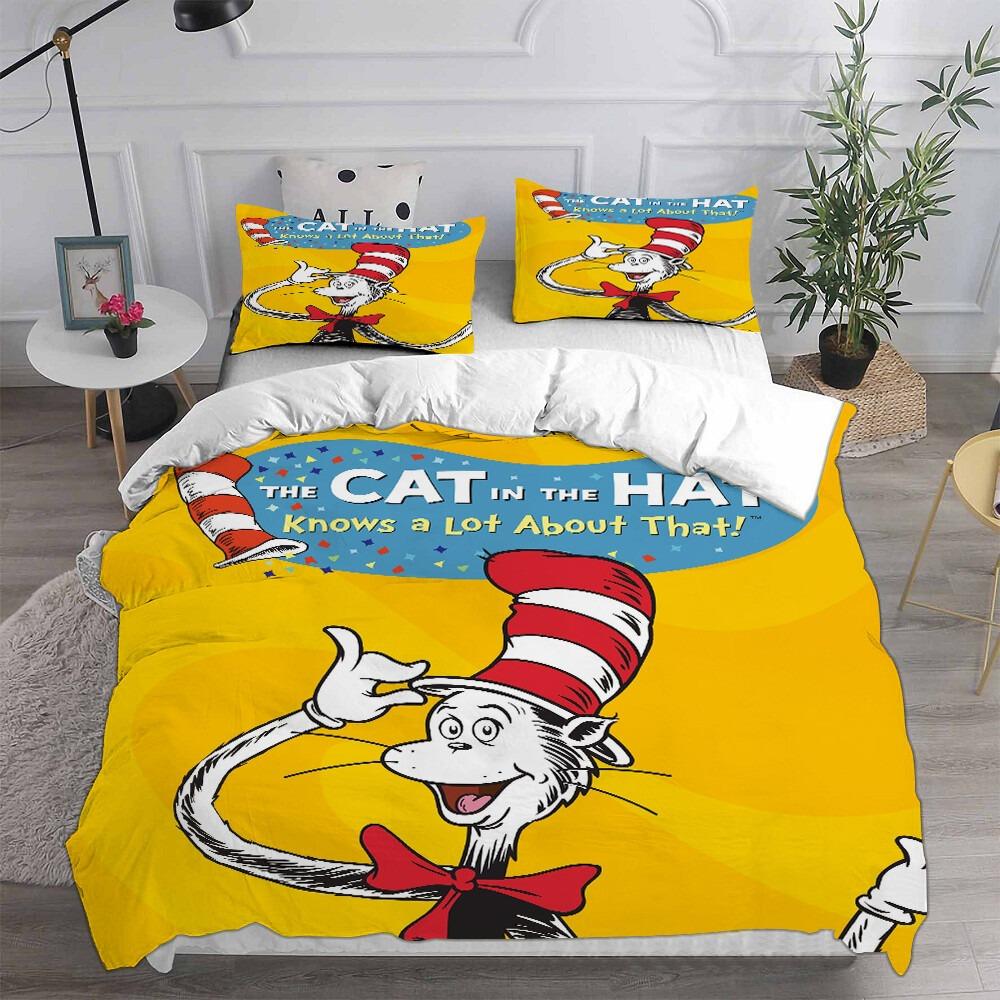 Cat In The Hat Bedding Set,Single Twin Full Queen King Size,Baby Cartoon Bed Set Kid Bedroom Bedding Sets