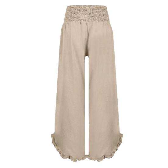 Women Casual Pants Pleated Elastic High Waist Wide Leg Long Trousers with Pockets Ruffle