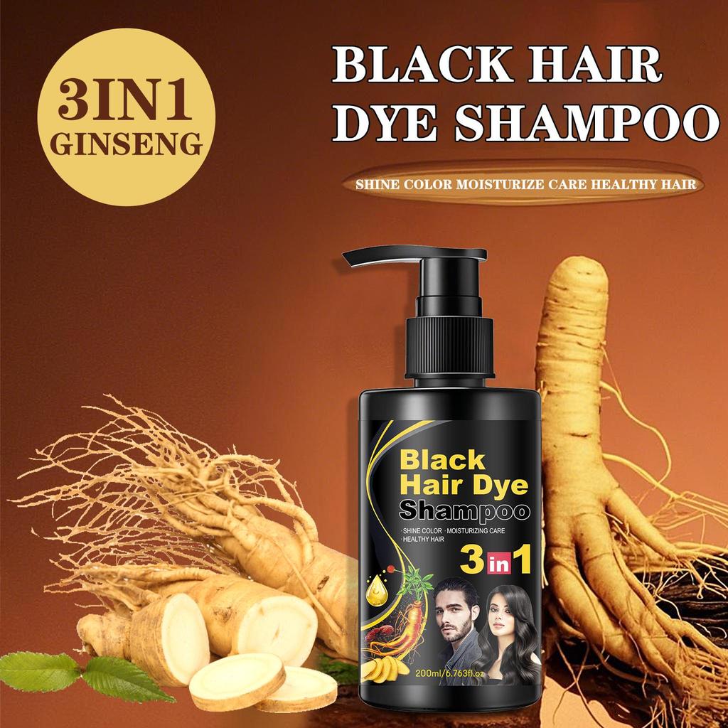 Black Hair Dye Shampoo-Color Protection, Cleansing, Conditioning-Suitable for all Hair Types, 200ml