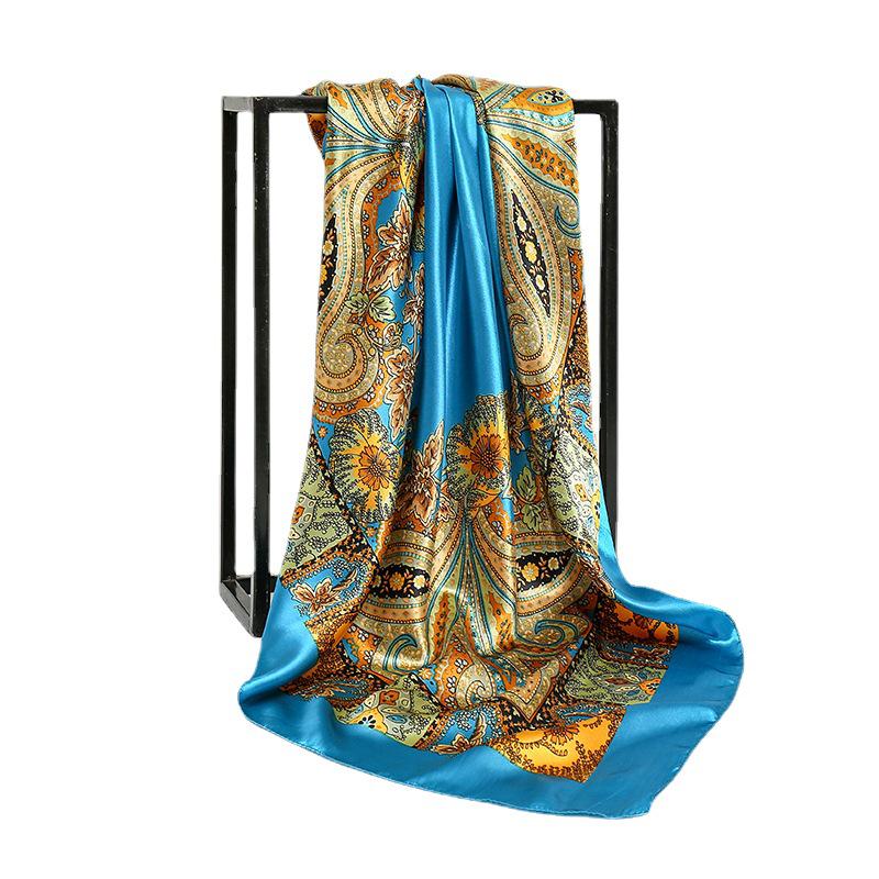 Vielseitiger Damen 90cm Satin Charmeuse Quadratischer Schal - Neuer Imitationsseiden-Druck, Stil FJ007