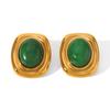 French Retro Court Style Inlaid Natural Stone Stud Earrings, Elegant Women's Earrings, 18K Gold Plated Titanium Steel Jewelry