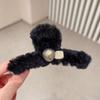 2025 New Year Red Plush Pearl Claw Clip - Stylish Women's Shark Hairpin Accessory for Buns and Hair Styling