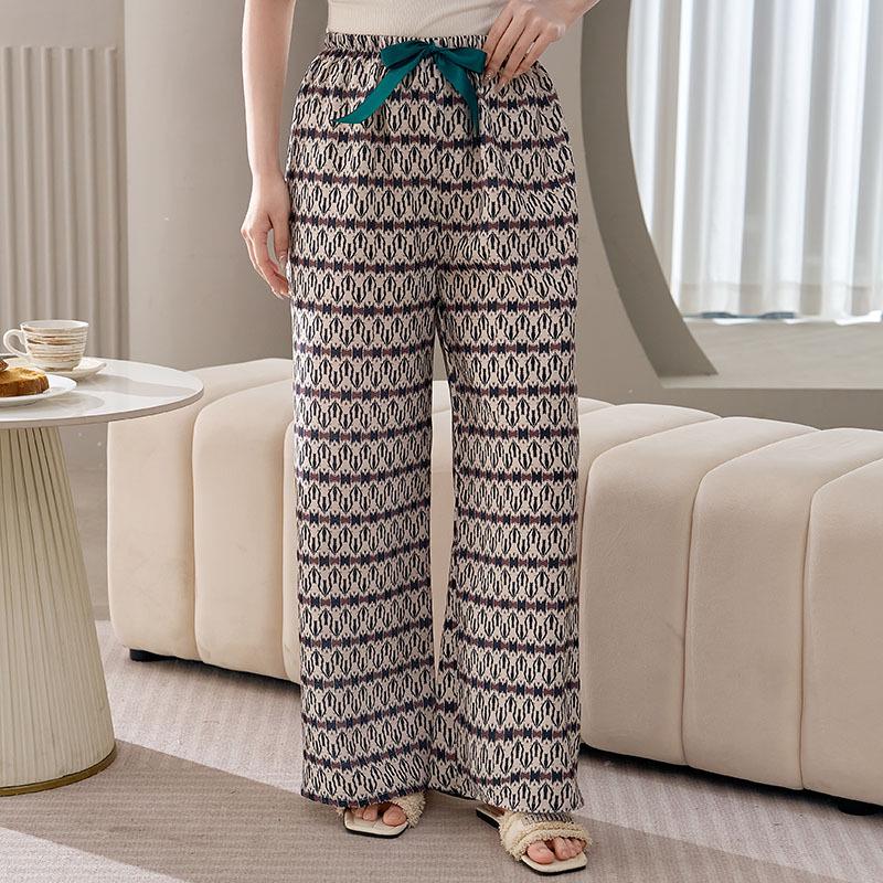 Women's Plus Size Cotton Silk Pajamas - Spring/Summer Lightweight Wide-Leg Pants for Beach, Loose Fit, Can Be Worn Outside