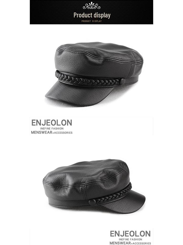 Unisex Fashion Sheepskin Leather Flat Top Duckbill Cap for Fall/Winter