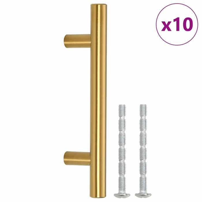 VidaXL Cabinet Handles 10 Pcs, Cupboard Handles, T-Shaped Handles Kitchen Home Interior, Golden 64 Mm Steel 155356