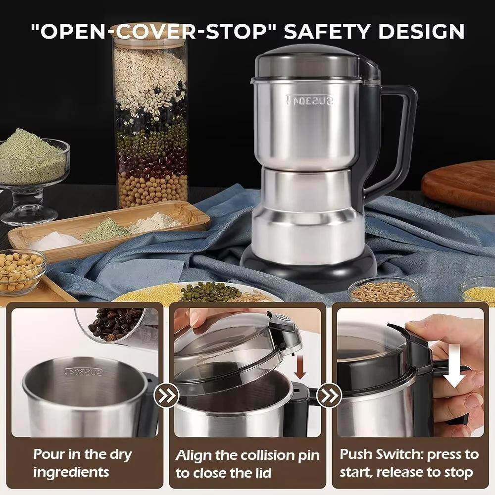 Multipurpose Grinding Portable Electric Coffee Grinder Household Stainless Steel Grinder for Seeds Spices Herbs Nuts EU Plug