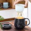 Handmade gilt silver creative ceramic mug gift box set 999Silver-plated office cup with lid, tea-water separation brewing cup