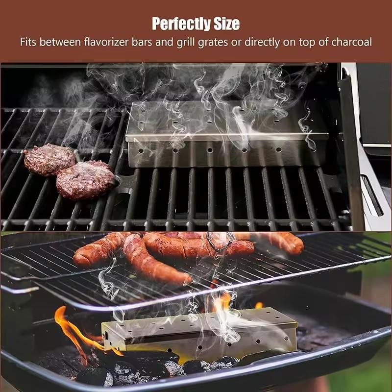Stainless Steel Smoker Box Wood Chip Smoker for Gas BBQ Meat Smoker Outdoor Cooking Tool No Power Required BBQ Accessories