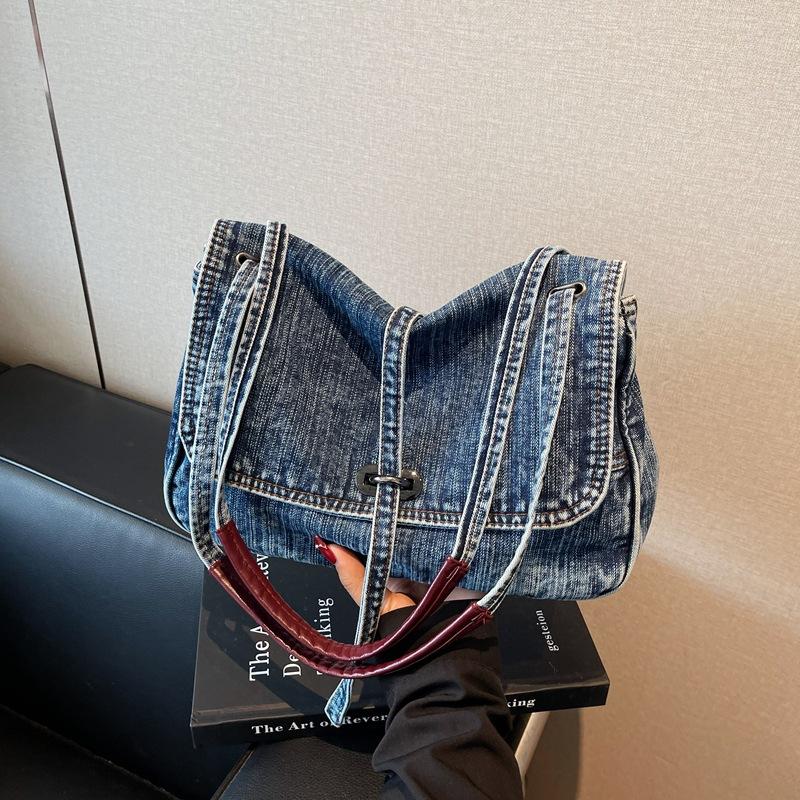 Fashi Retro Denim Shoulder Bag Korean New Women Casual Large Capacity Messenger Bags Simple Commuter Handbags Trend