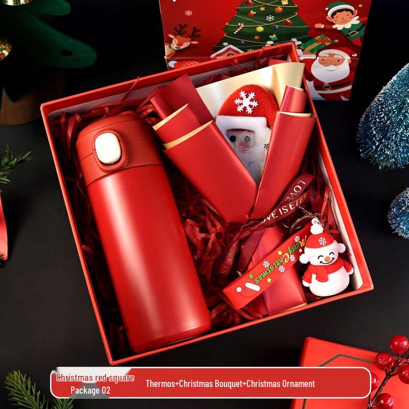 Holiday Gift Set with Thermos and Bouquet