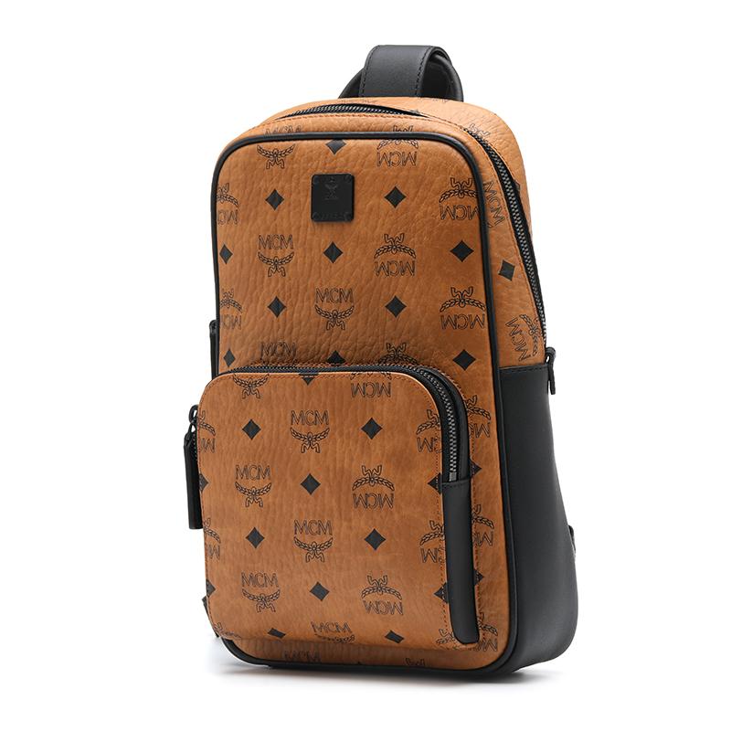 New MCM Aren Leather Sling Bag Small Unisex Cognac MMLDSTA01CO001