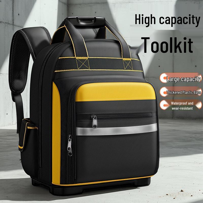 Durable Large Capacity Multi-pocket Tool Backpack with Double Shoulder Straps - Made of Thickened Wear-resistant Oxford Cloth.