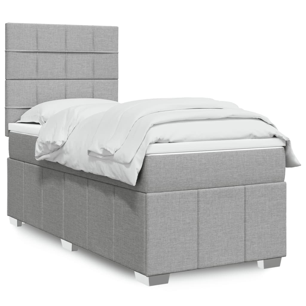Box Spring Bed with Mattress Light Grey 90x200 cm Fabric