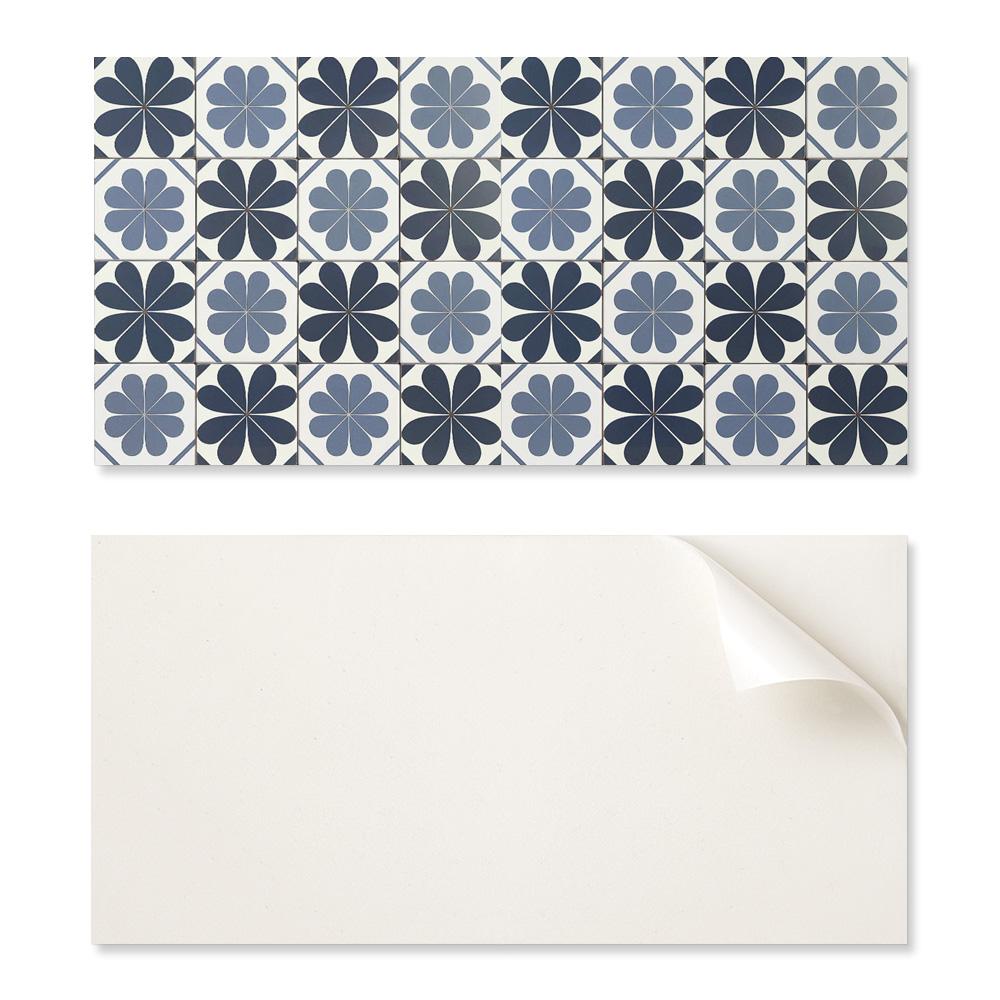 Vinyl Decorative Panel with Graphics for Kitchen or Bathroom 100x50 cm Floral Pattern on Tiles