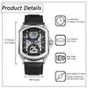 Automatic Watch Genuine Leather Strap Analog Stylish Square Quartz Watch Black Accessories Birthday Christmas Day Present Men's Waterproof Men's -