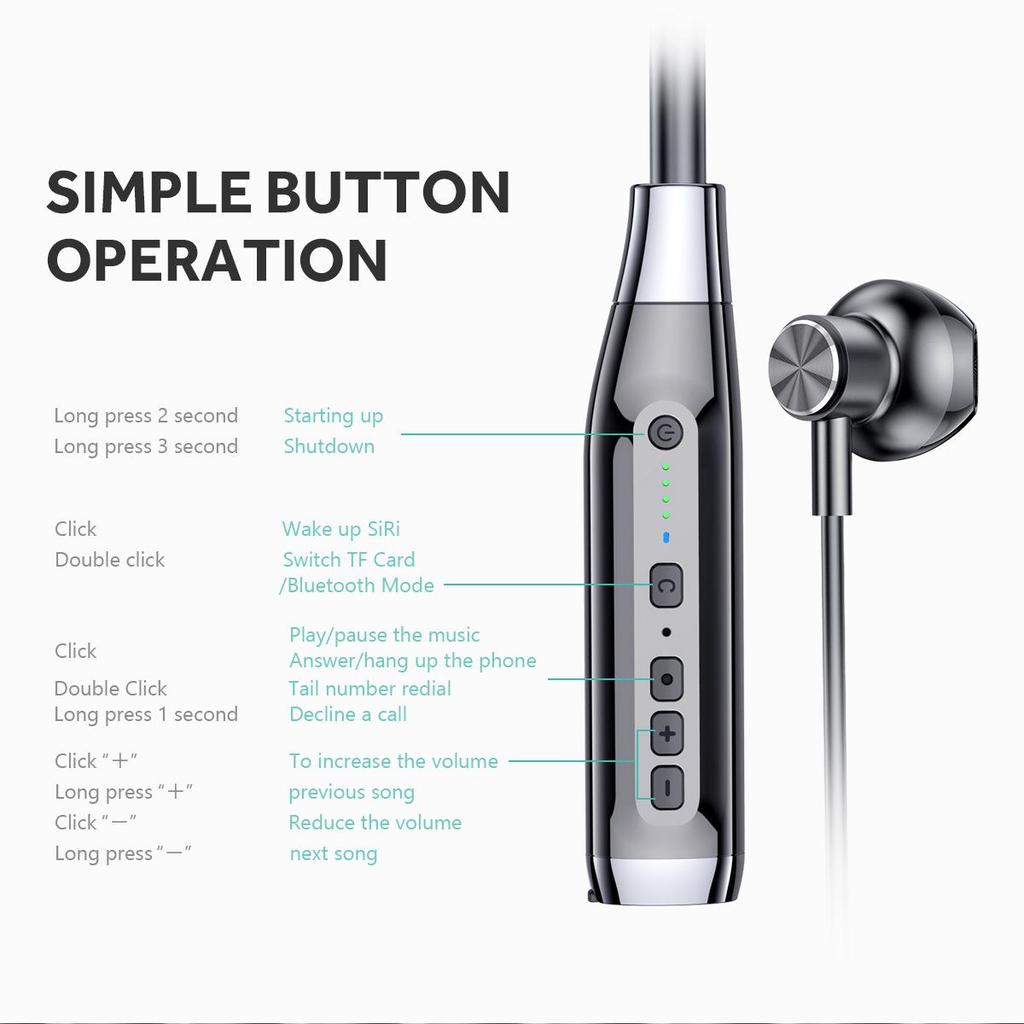 A12 Wireless Neckband Headphones: Half In-Ear, Long Standby, Card Slot, Sports Model
