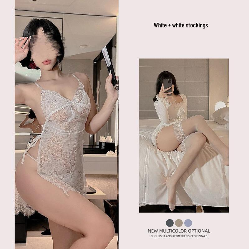 Verführerisches Spitzen-Strapsnachthemd-Set - Reizvolle & Durchsichtige Lingerie