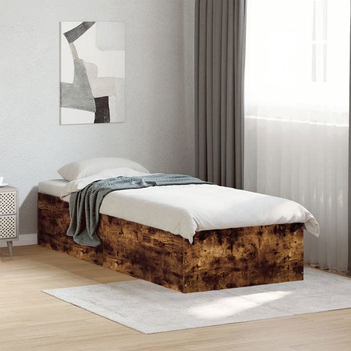 VidaXL Cadre de lit chêne fumé 100x200 cm bois d'ingénierie, meuble de chambre à coucher, sommier, lit à panneaux, lit, lit 3281053