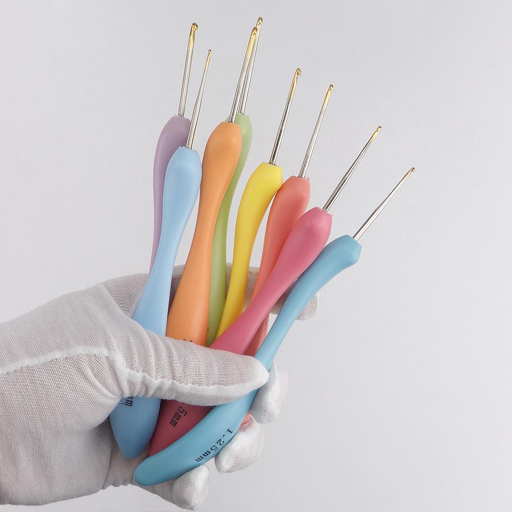 8PC/SET DIY Hand Knitting Tool, Fine Single Pointed Sweater Needle, Large Curved Handle Aluminum Crochet Hook, Size 1.0mm-2.75mm