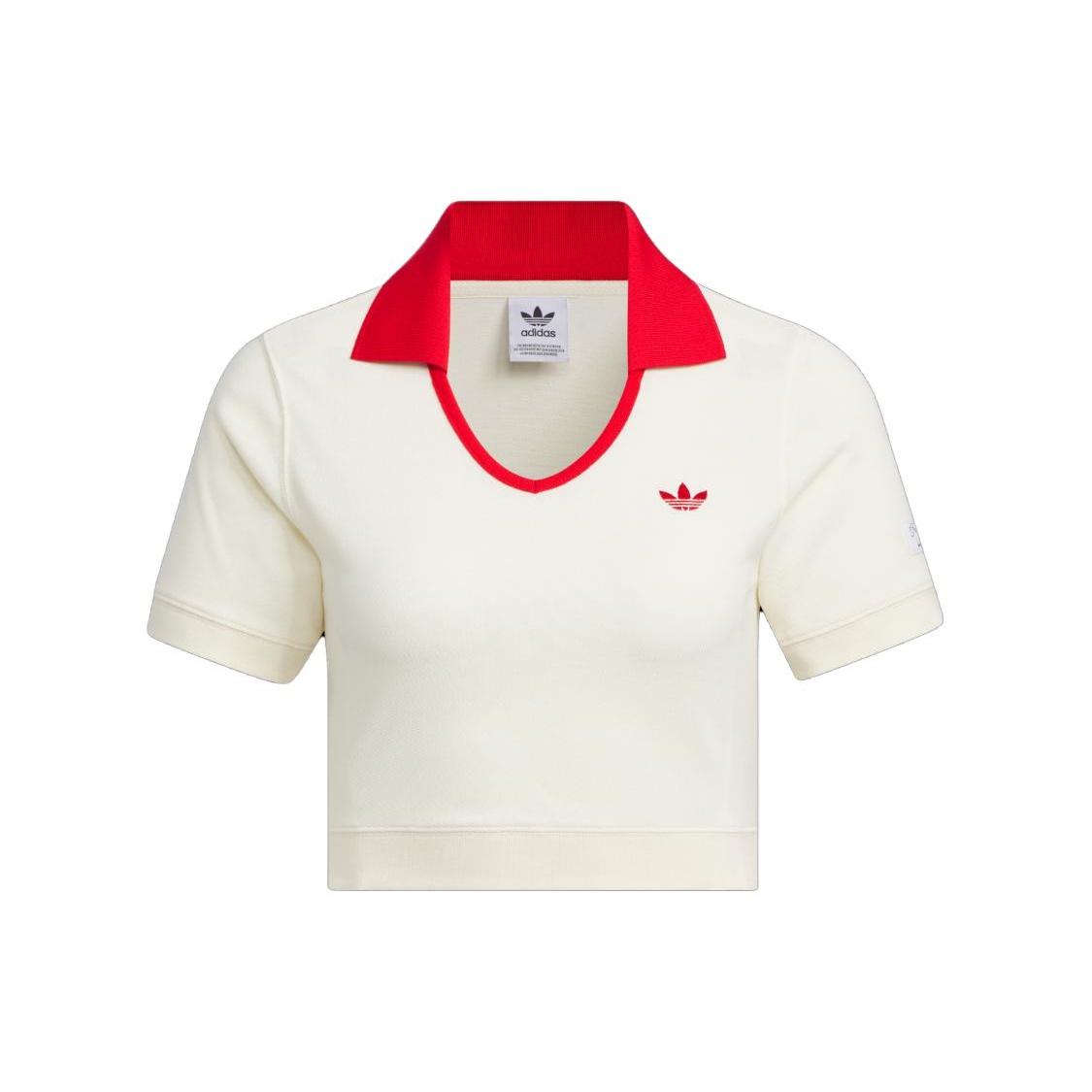 (WMNS) adidas Originals x Notitle Tennis Crop Short Sleeve Polo Shirt White Red Women s IN1082 XXS