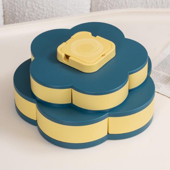 Single/Double Layer Rotating Snack Box with Lid 10 Compartment Divided Serving Tray Party Appetizers Smooth Swivel Lazy Susan Organizer