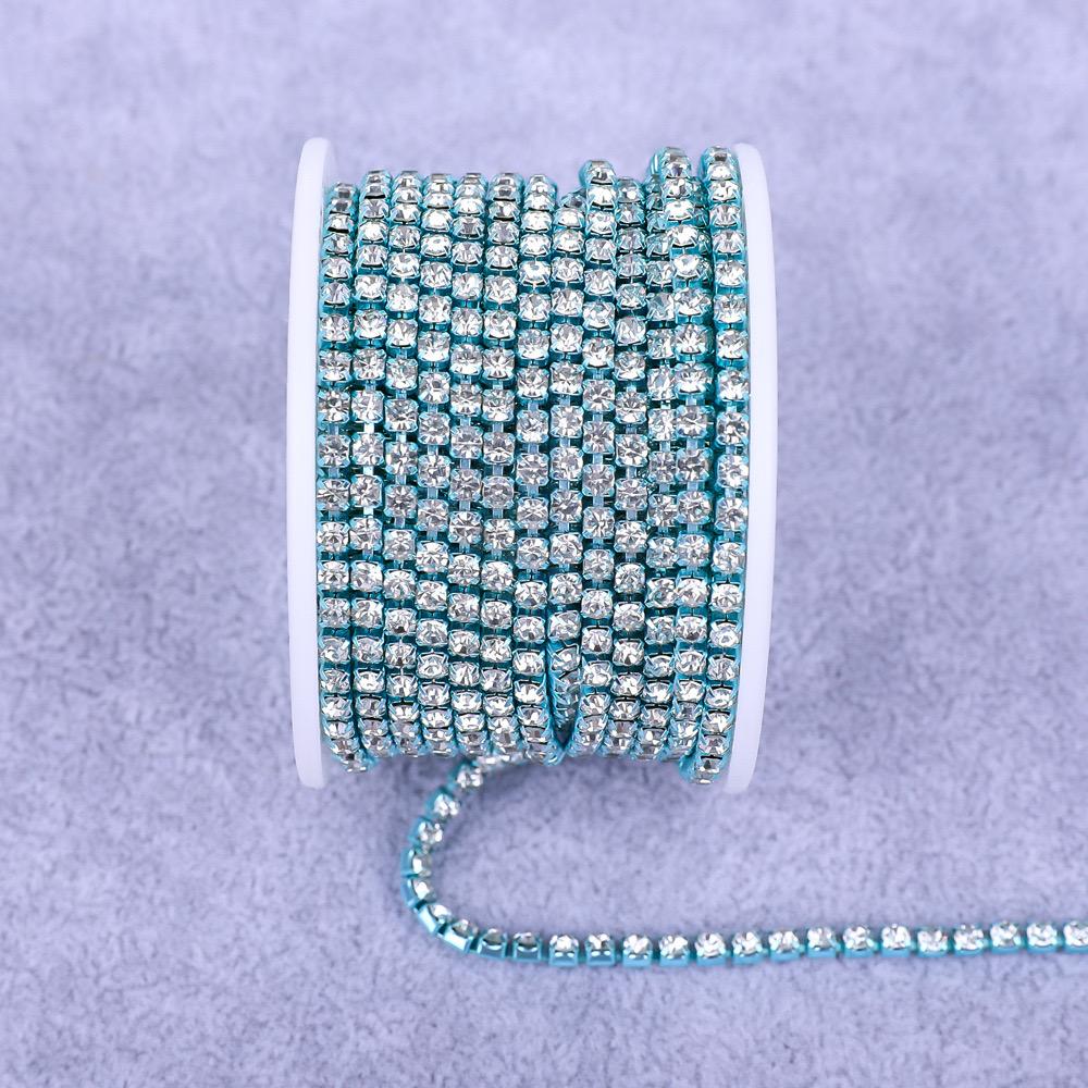 Glass Crystal Rhinestones Chain Sew on Trimming Colorful Rhinestone Chains for Dress Decoration