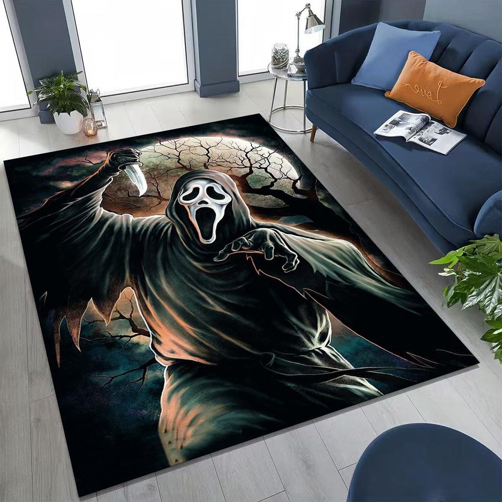 Horror Characters S-Scream Ghost Face Rug for Bedroom Living Room Sofa Home Doormat Decor, Large Kids Play Non-slip Floor Mat
