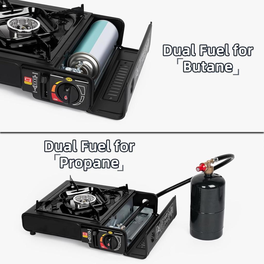 Portable Burner Gas Stove  Propane Butane Energy Efficient Double Camping Stove Cassette Stove With Piezo Igniter Carrying Casee