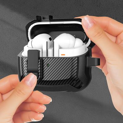 Carbon Fiber Case For Samsung Galaxy Buds 3/Galaxy Buds 3Pro with Keychain Secure Lock Shockproof Protective Case for Woman Man