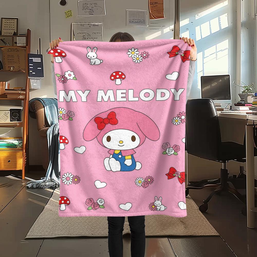 1PC Sanrio Cute Print Flannel Blanket, High quality All Seasons, Home Decor, Warmth and Comfort, Perfect for Christmas Gifts